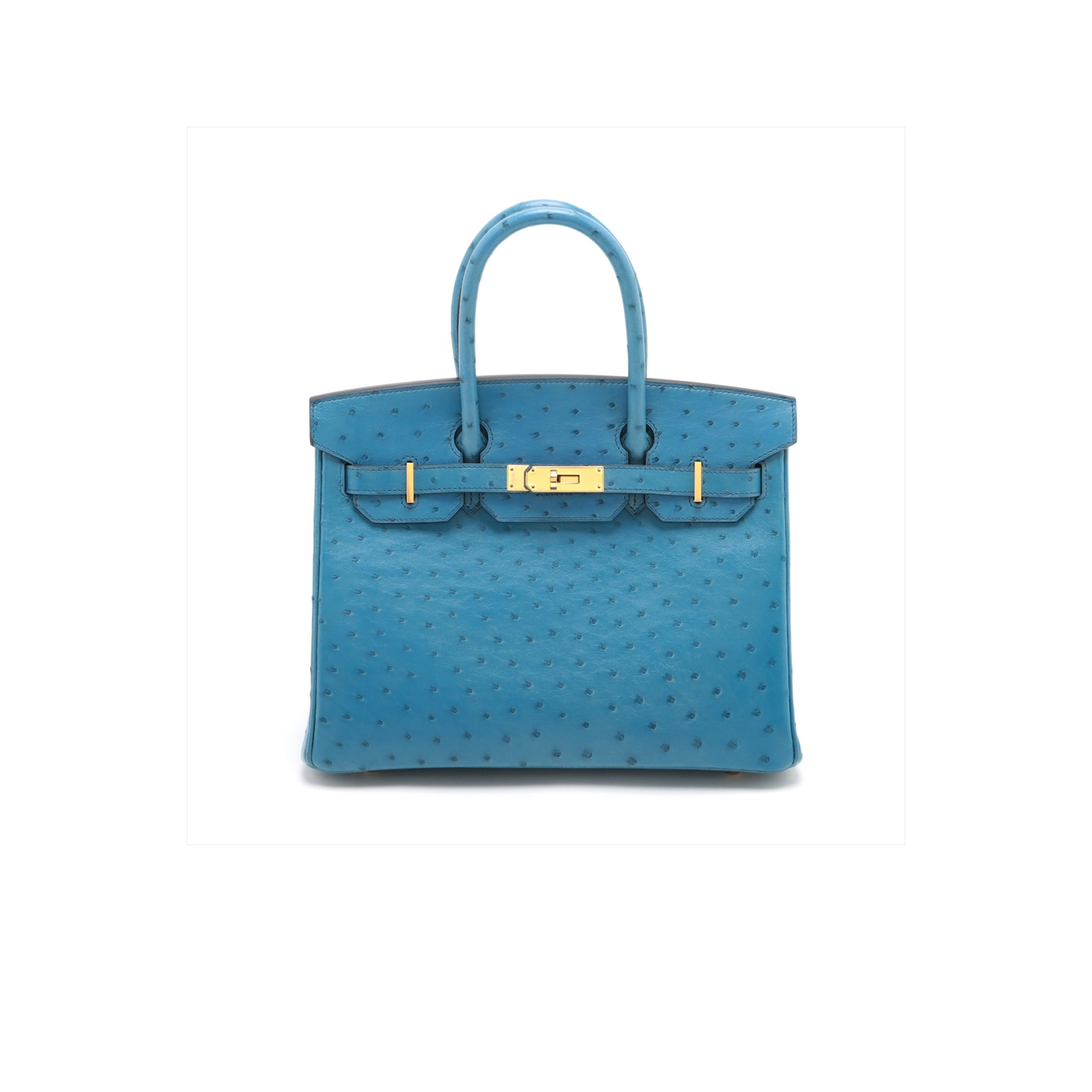 HERMÈS MASTER BIRKIN 30 OSTRICH LEATHER DENIM BLUE GOLD BUCKLE H041933CK91 (30*22*16cm)